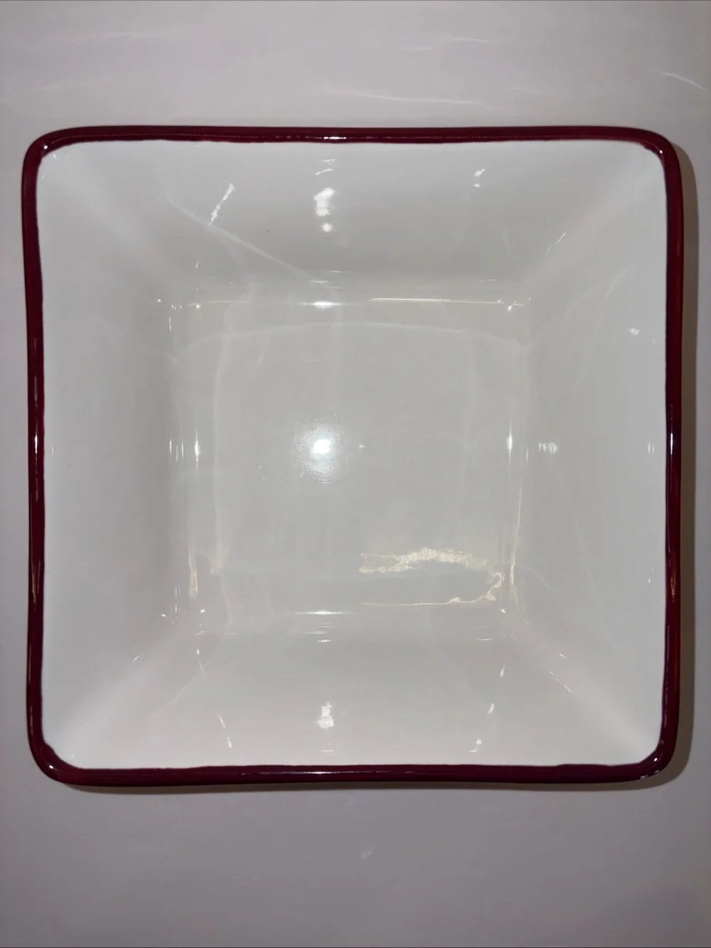 The Pampered Chef Square Ceramic Dish with Red and Multicolor Stripe Trim